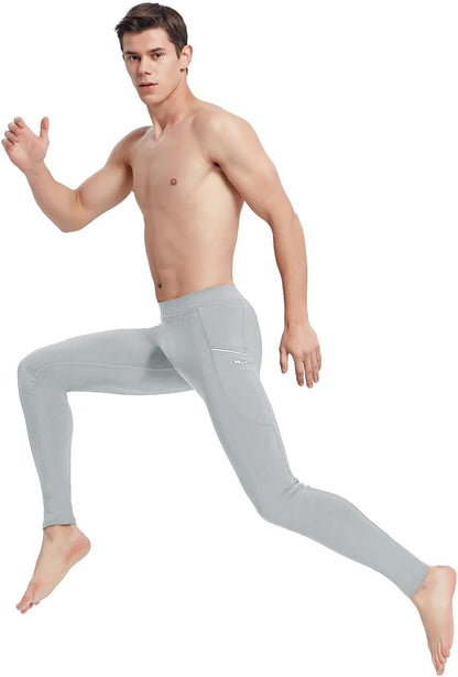 Men'S Active Yoga Leggings Running Quick Dry Dance Tights with Pockets Workout Compression Pants