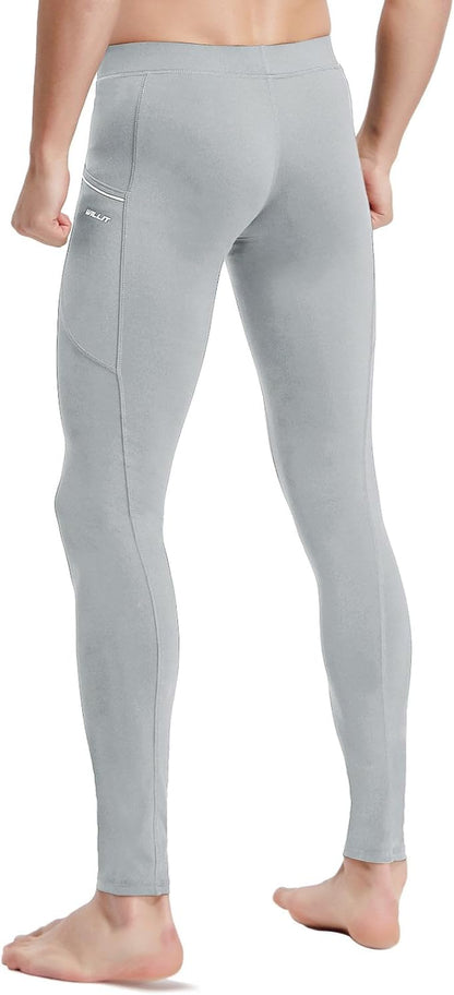 Men'S Active Yoga Leggings Running Quick Dry Dance Tights with Pockets Workout Compression Pants